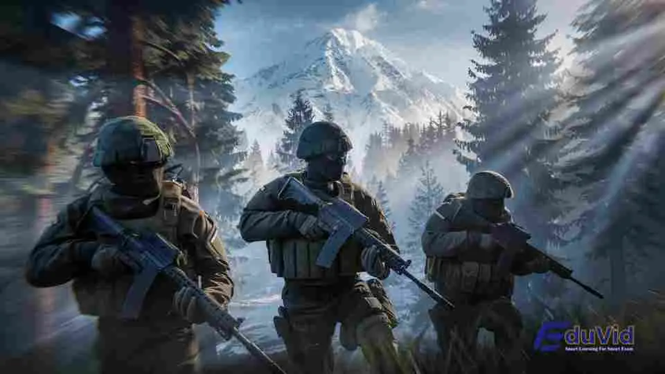 Indian Army soldiers taking position in the forests near Srinagar during 'Operation Mahadev'
